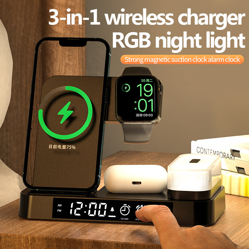 4 In 1 Multifunction Wireless Charger Station With Alarm Clock Display - Tech Junction
