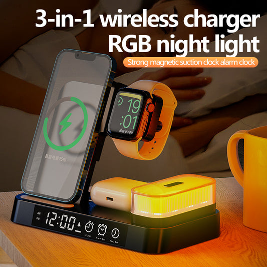 4 In 1 Multifunction Wireless Charger Station With Alarm Clock Display - Tech Junction